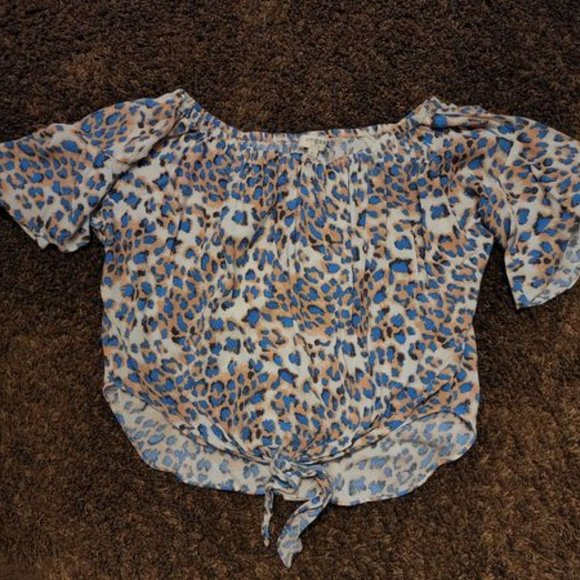 Off the should cheetah tie waist top women's - Picture 1 of 2
